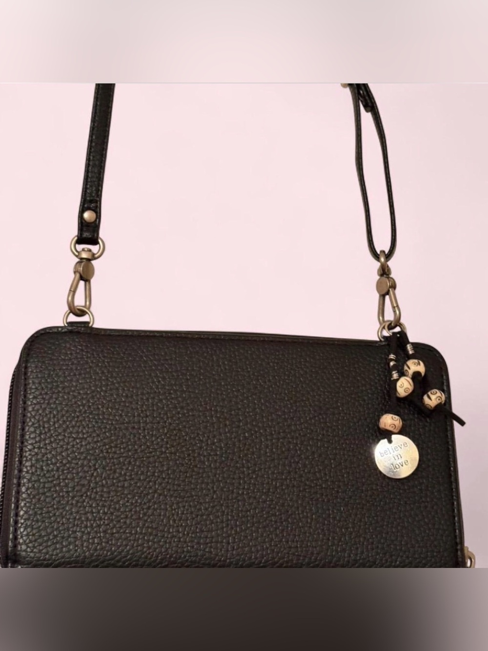 The Sak Black Leather Crossbody w/Beaded “Believe in Love” pendant 💗 - Picture 8 of 10